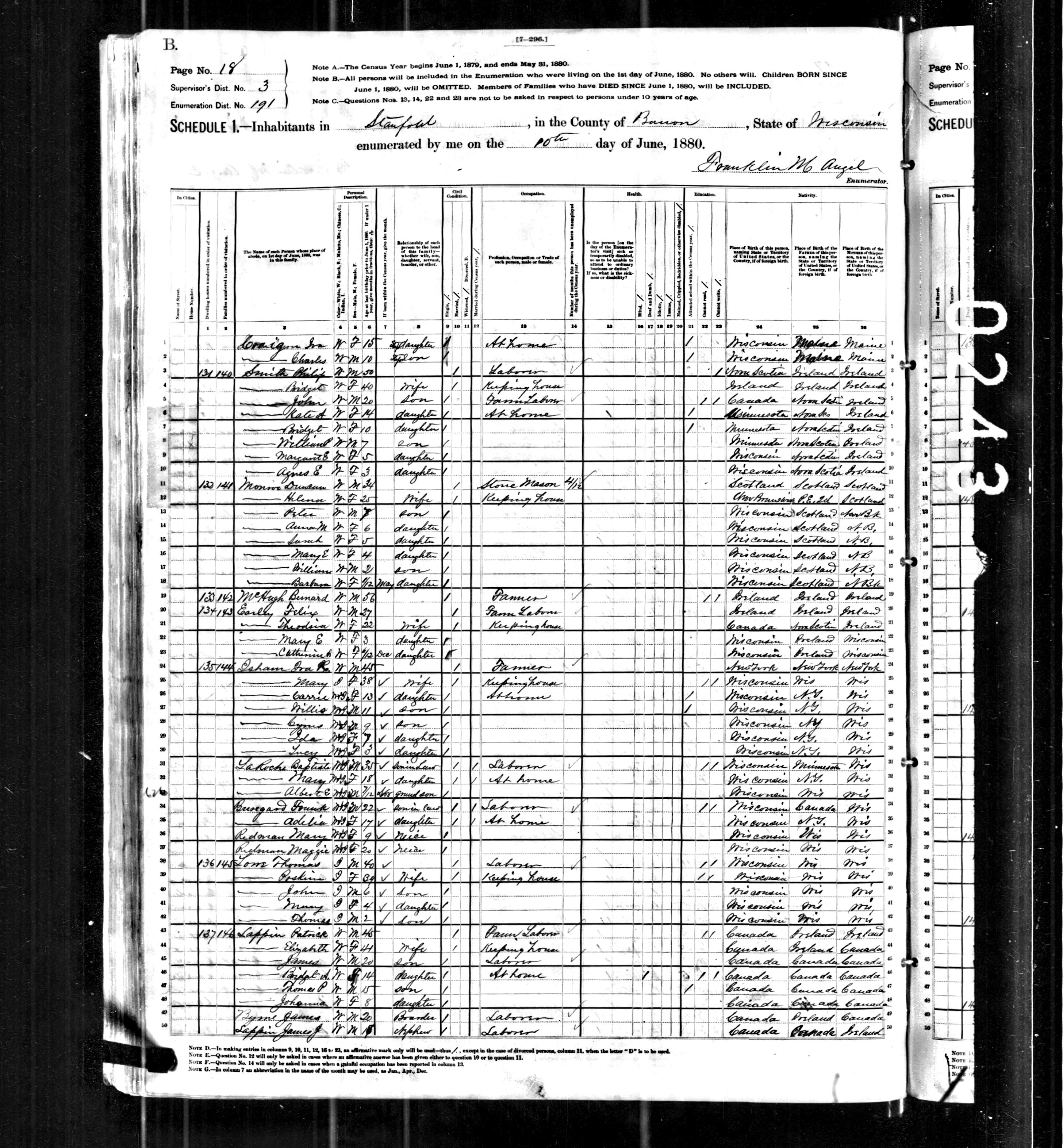 1880 Felix Earley Census
