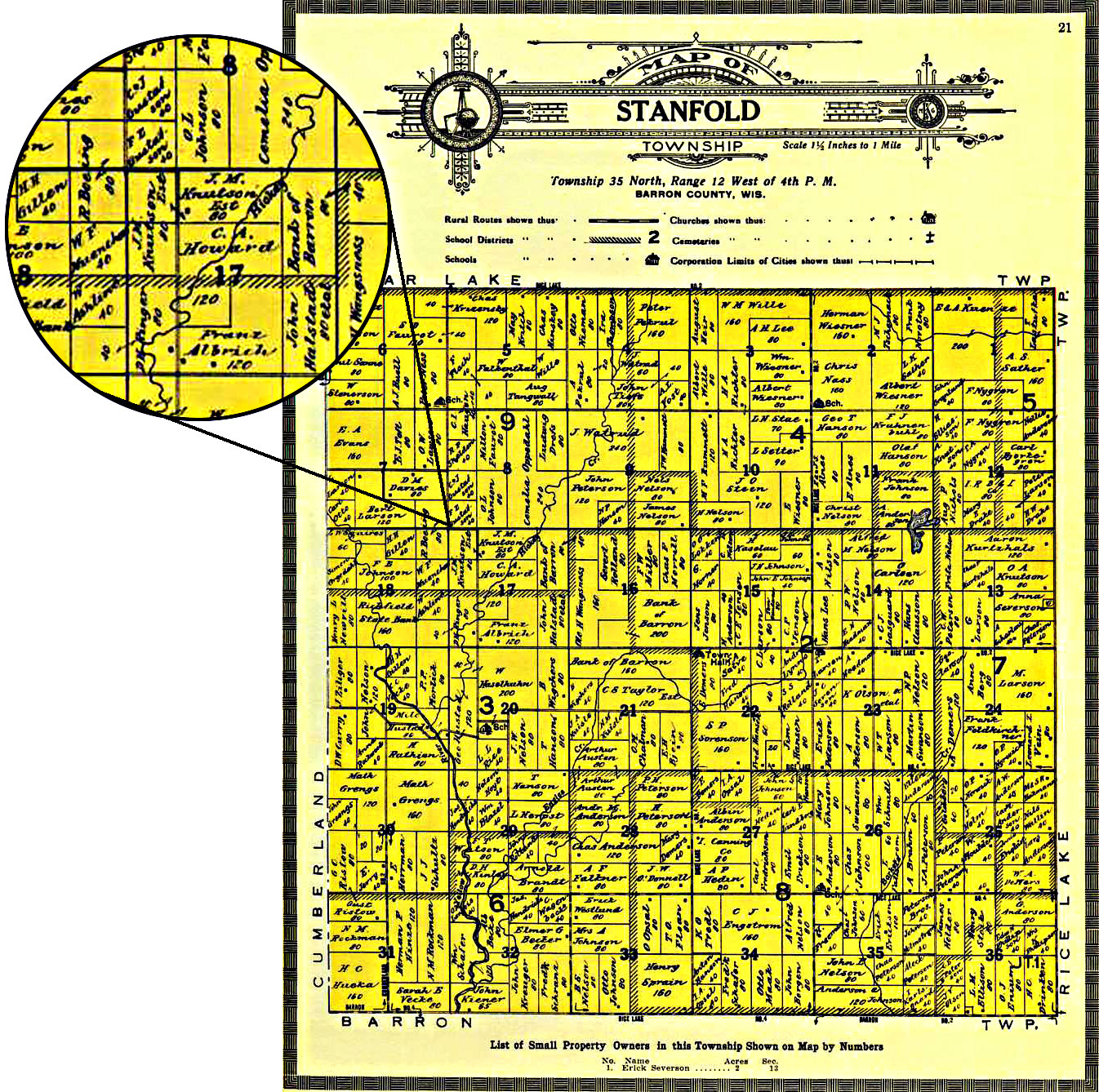 Stanfold Plat - 1914 Barron Co. listing J.M. Knutson as owner (Jennie Hart-Knuston?)